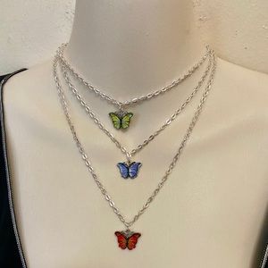 Colorful, Enamel Butterflies - 3 Layers Pendant Necklace